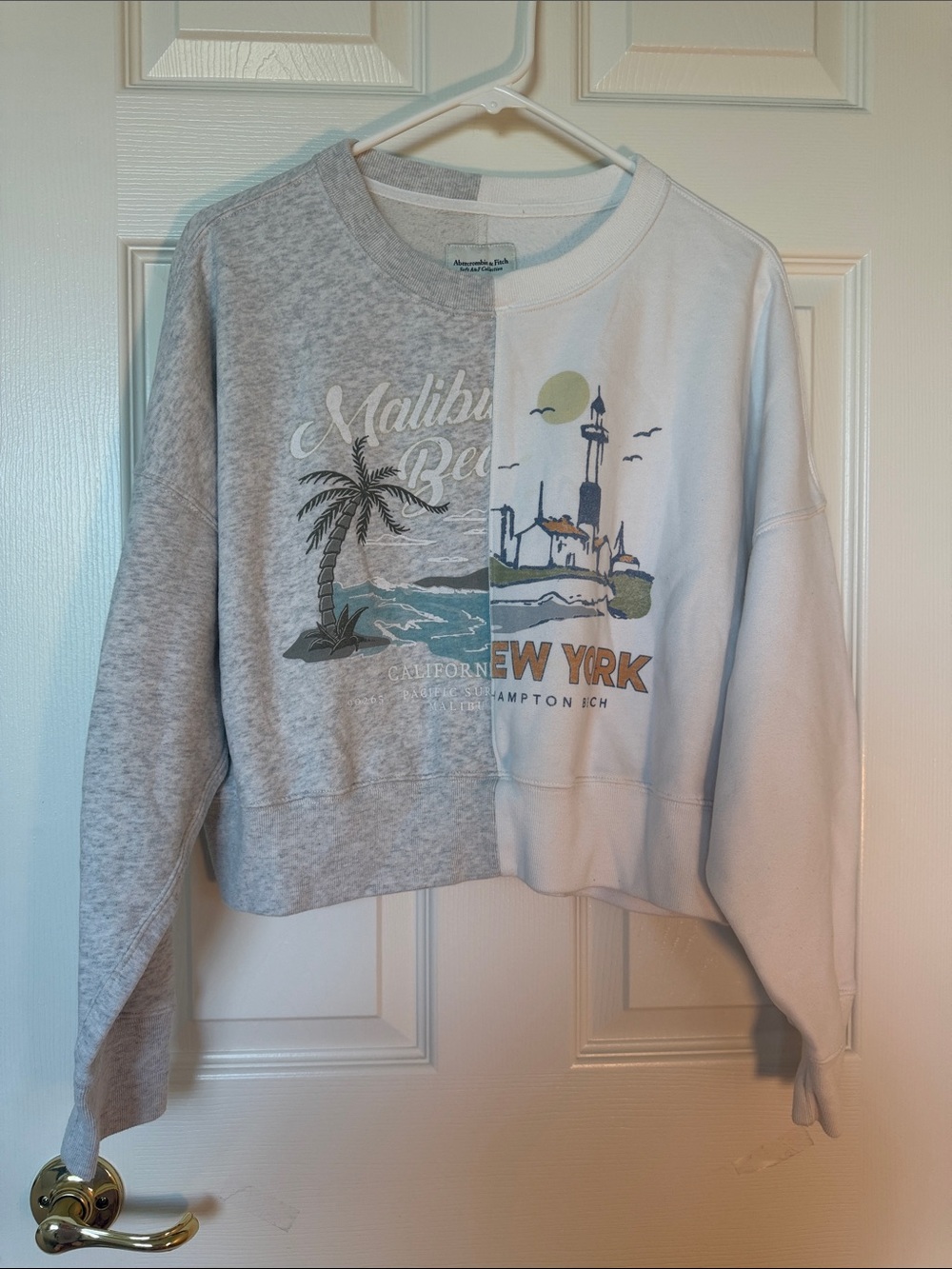 Abercrombie & Fitch Two-Tone Graphic Crewneck — Gray & White